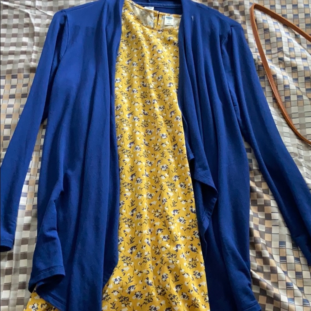 Blue and yellow floral shift dress